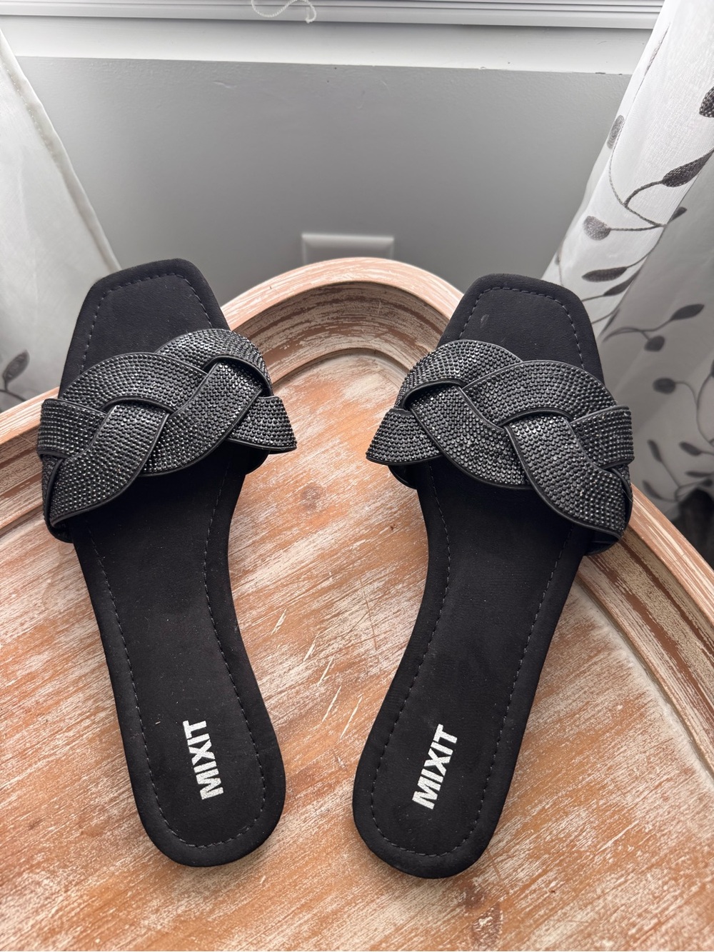 Mixit Black Braided Studded Slide Sandals 10